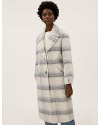 Marks & Spencer Wool Blend Textured Checked Coat - Grey