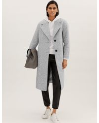 Marks & Spencer Textured Single Breasted Longline Coat - Grey