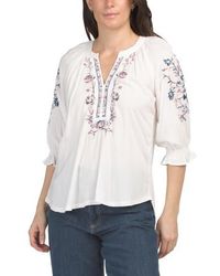 Marshalls - Lantern Sleeve Split Neck Embroidered Top For - Lyst