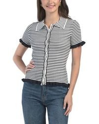 Marshalls - Short Sleeve Striped Ribbed Knit Collared Ruffle Sweater Polo T-Shirt For - Lyst