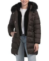 Marshalls - Dana Heavy Velvet Bibbed Faux Fur Trim Hooded Puffer Jacket For - Lyst