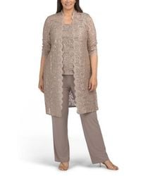 Marshalls - Plus 3Pc Lace Scalloped Duster Jacket And Top With Pants Set For - Lyst