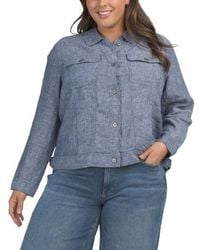 Marshalls - Plus Linen Jean Jacket With Metal Buttons For - Lyst