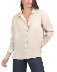Marshalls - Linen Collared Button Down Hi-Lo Hem Top With Chest Pocket For - Lyst