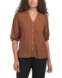 Marshalls - Elbow Lantern Sleeve Mixed Media Button Down Diamond Floral Top For - Lyst