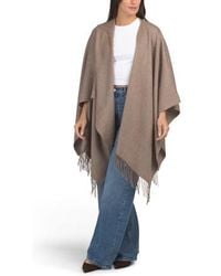 Marshalls - Wool Blend Ruana Shawl With Fringes For - Lyst
