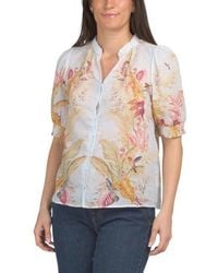 Marshalls - Cotton Three-Quarter Sleeve Voile Button Up Blouse With Ruffle Collar For - Lyst