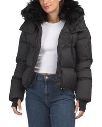 Marshalls - Short Down Puffer Coat With Removable Hood And Shearling Trim For - Lyst