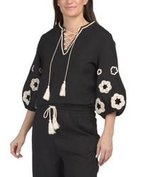 Marshalls - Linen Blend Lace Up Blouse For - Lyst