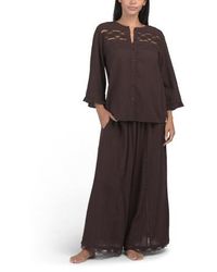 Marshalls - 2Pc Gauze Lace Button Down Top And Wide Leg Pants Lounge Set For - Lyst