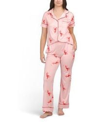 Marshalls - 2Pc Bow Print Short Sleeve Notch Collar Top And Pants Pajamas Set For - Lyst