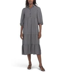 Marshalls - Three-Quarter Sleeve Collared Half Button Front Tiered Maxi Dress For - Lyst