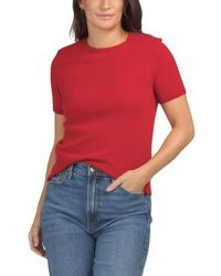Marshalls - Cashmere Short Sleeve Crew Neck Pull Over Sweater With Ribbed Trim For - Lyst