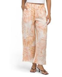 Marshalls - Linen Wide Leg Cropped Farro Leaves Print Pants With Elastic Waist For - Lyst