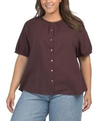 Marshalls - Plus Linen Blend Round Neck Button Down Blouse For - Lyst