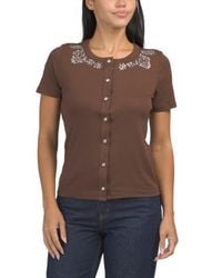 Marshalls - Button Front Short Sleeve Top With Embellished Collar For - Lyst