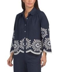Marshalls - Linen Blend Three-Quarter Sleeve Collared Button Down Shirt For - Lyst