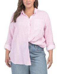 Marshalls - Plus Gauze Button Down Striped Shirt For - Lyst