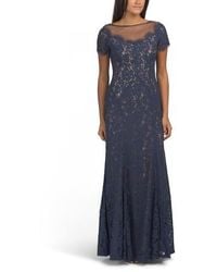 Marshalls - Short Sleeve Lace Illusion Neck Gown For - Lyst