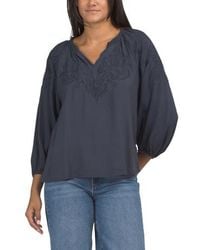 Marshalls - Split Neck Three-Quarter Sleeve Top With Embroidered Yoke For - Lyst