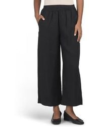 Marshalls - Linen Solid Elastic Waistband Wide Leg Cropped Pants For - Lyst