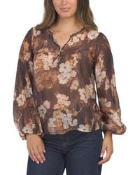 Marshalls - Voile Floral Long Sleeve Button Front Popover Top For - Lyst