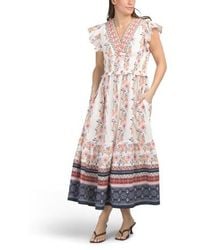 Marshalls - Linen Blend Flutter Sleeve Floral Maxi Dress For - Lyst