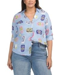 Marshalls - Plus Linen Roll Tab Sleeve Button Front Shirt For - Lyst