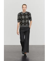 MASSIMO DUTTI - Short Sleeve Cashmere Blend Argyle Knit Sweater - Lyst