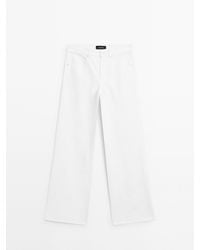 MASSIMO DUTTI - Wide-Leg Broek Met Structuur En Denim-Effect - Lyst