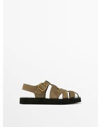 MASSIMO DUTTI - Split Suede Cage Sandals With Buckle - Lyst