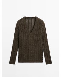 MASSIMO DUTTI - Kabeltrui Met V-Hals - Lyst