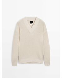MASSIMO DUTTI - Linen Blend Knit V-Neck Sweater -Limited Edition - Lyst
