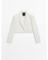 MASSIMO DUTTI - Cropped Suit Blazer With Texture - Lyst