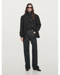 MASSIMO DUTTI - Wool Blend High Neck Coat With Button Fastening - Lyst
