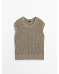 MASSIMO DUTTI - Knit Vest With A Crew Neck And Ribbed Detail - Lyst