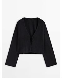 MASSIMO DUTTI - Short Shimmery Knit Cardigan With Tie Detail - Lyst