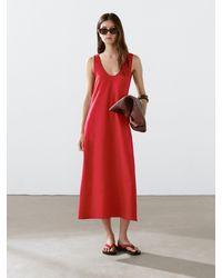 MASSIMO DUTTI - Vestido Midi Escote Redondo 100% Lino - Lyst
