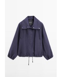 MASSIMO DUTTI - 100% Linnen Bomberjack Met Detail Kraag - Lyst