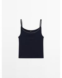 MASSIMO DUTTI - Gebreide Top Met Kanten Afwerking En Bandjes - Lyst