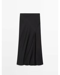 MASSIMO DUTTI - Bias-Cut Textured Midi Skirt With Split Detail - Lyst