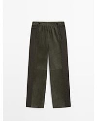 MASSIMO DUTTI - Suède Leren Broek Met Linnen Detail - Lyst