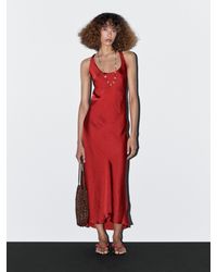MASSIMO DUTTI - Langes Satiniertes Kleid Mit Rundausschnitt - Lyst