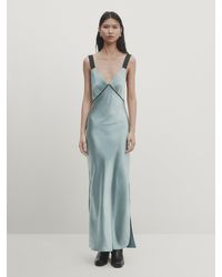 MASSIMO DUTTI - Satiniertes Kleid Mit Kontrastierenden Details - Studio - Blaugrün - Xs - Lyst
