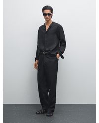 MASSIMO DUTTI - Camicia Con Collo Alla Coreana Regular Fit 100% Lino - Lyst