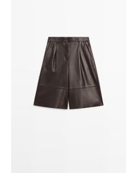 MASSIMO DUTTI - Lange Nappa Leren Bermuda - Lyst