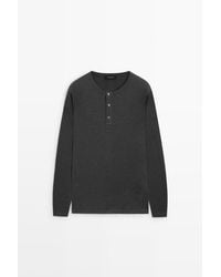 MASSIMO DUTTI - 100% Cotton Long Sleeve Henley T-Shirt - Lyst