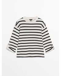 MASSIMO DUTTI - Striped Ribbed Sweatshirt With Button-Tab Sleeves - Lyst