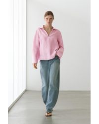 MASSIMO DUTTI - 100% Linen Notch Lapel Collar Blouse - Lyst