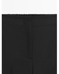 MASSIMO DUTTI - Wool Blend Wide-Leg Cropped Trousers With Elastic Detail - Lyst